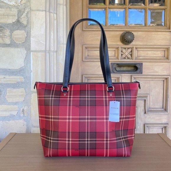 Coach Tartan plaid Signature gallery tote handbag purse Authentic NWT - Picture 4 of 7